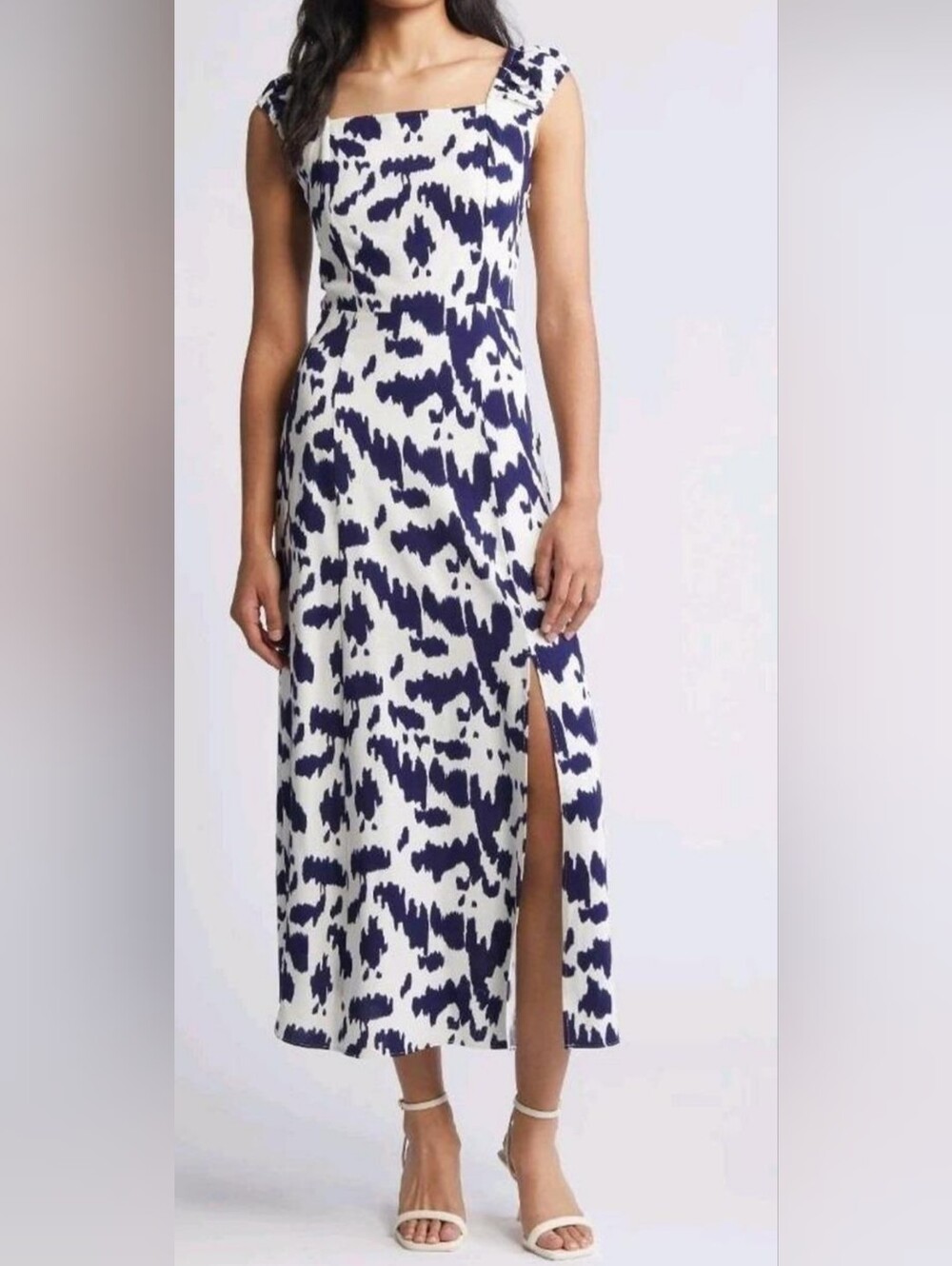 NWT Sam Edelman IKAT LACE UP BACK MIDI DRESS/Jeqard Navy-Ivory Size 10